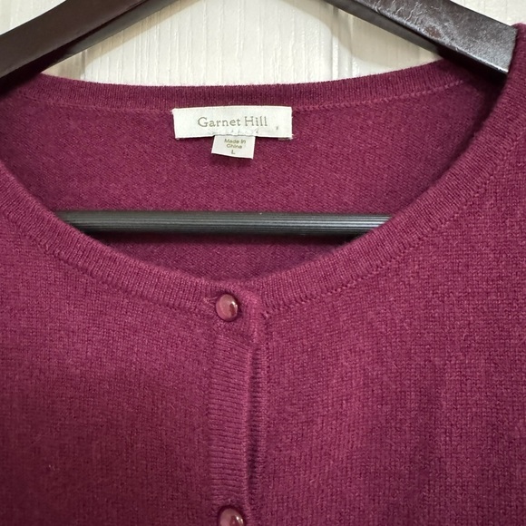 Garnet Hill 100% Cashmere Ruffle Hem Cardigan Sweater Burgundy Women’s Size L - Picture 3 of 10